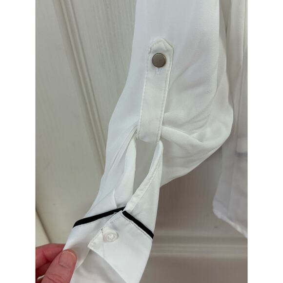 APT.9 White Button Down Blouse with Black Piping | Size XS - Picture 5 of 5